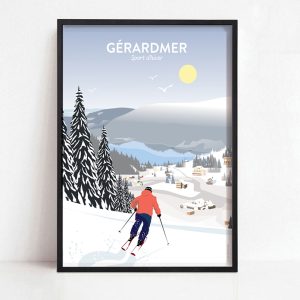 Affiche de Gérardmer, le ski en hiver sur les pistes