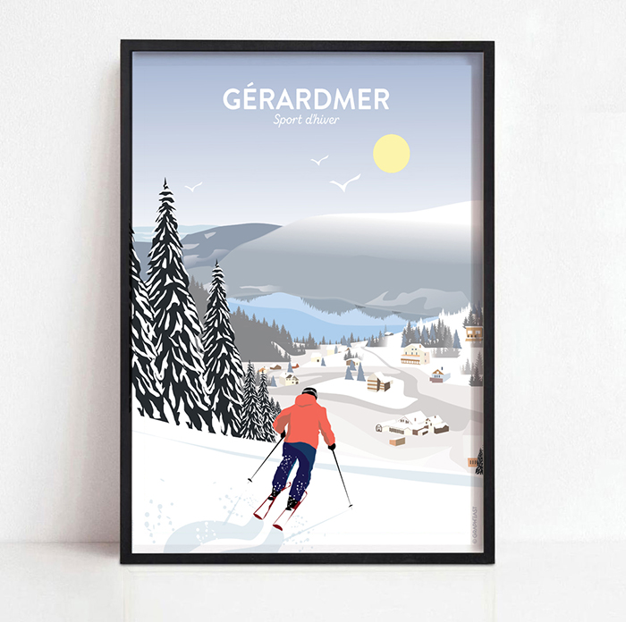 Affiche de Gérardmer, le ski en hiver sur les pistes GraphEast