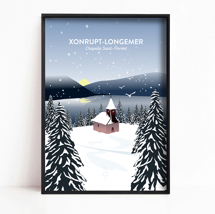 Affiche de Xonrupt-Longemer, la chapelle Saint-Florent sous la neige GraphEast