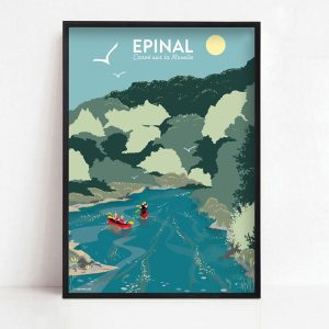 Affiche d&rsquo;Épinal, descente en canoë sur la Moselle en été