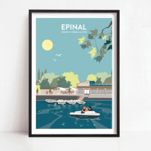 Affiche Épinal, balade en bateau sur la moselle au port d&rsquo;Épinal en été