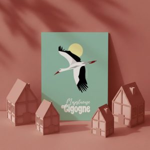 Carte postale  collector, La belle cigogne blanche d&rsquo;alsace