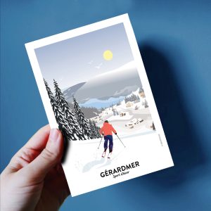 Carte postale de Gérardmer, le ski en hiver sur les pistes