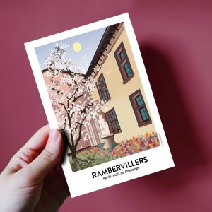 Carte postale  de Rambervillers, Magnolia en fleur et la statue devant l&rsquo;hôtel de ville